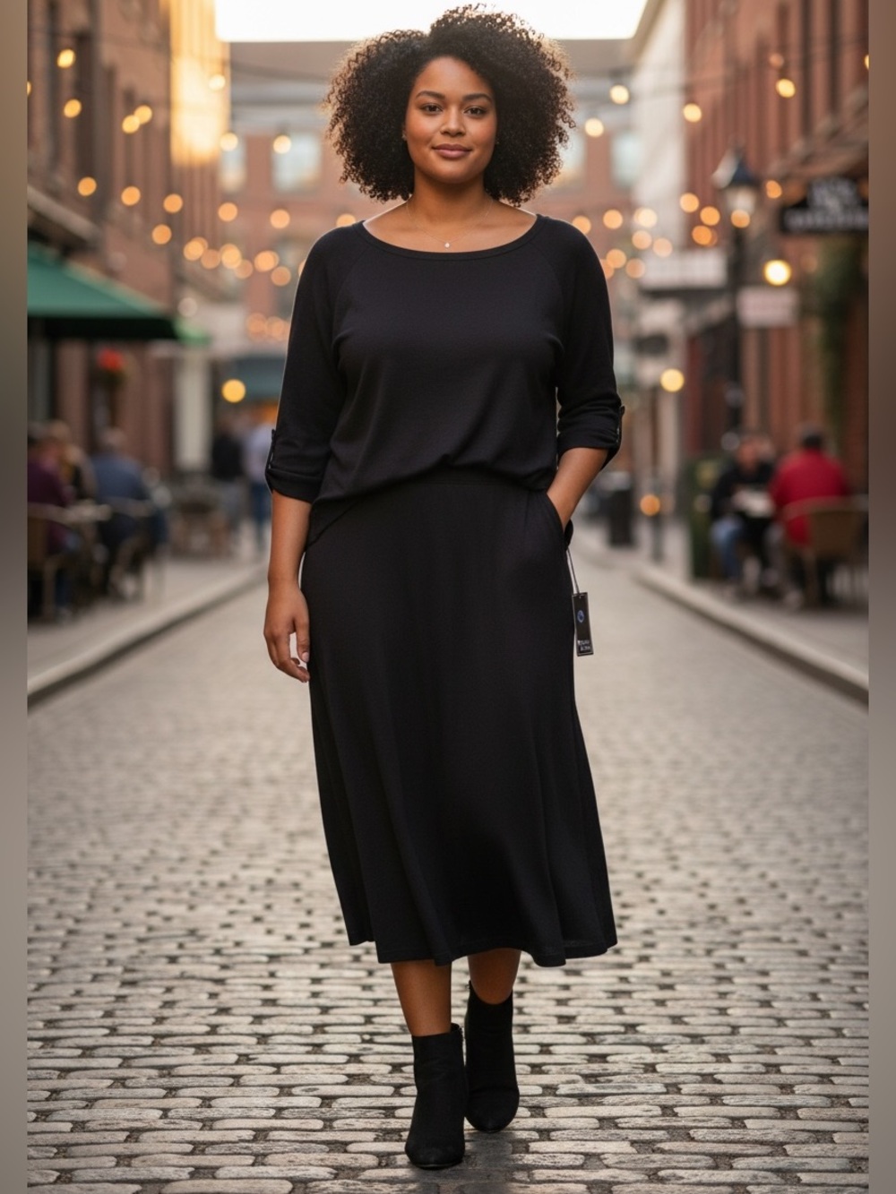 Michael Lauren Black Scoop Neck Lightweight Sweater skirt